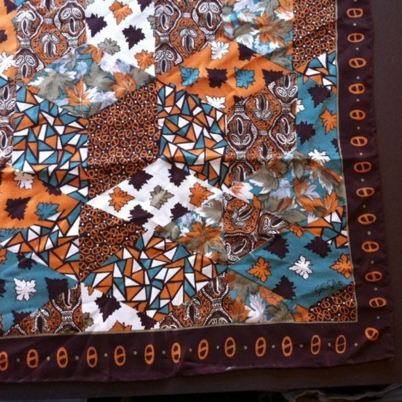 Casca Magid Silk Diamond Scarf Brown Orange Teal - Picture 3 of 8